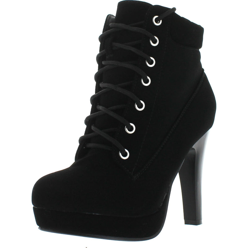 Military Lace Up Platform Chunky High Heel Ankle Booties