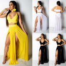 Summer Beach Party Dress Maxi Crop Top Two Piece Split Skirt Set