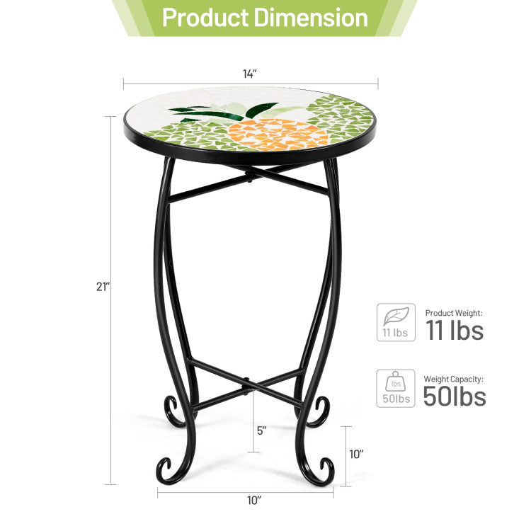 14 Inch Mosaic Round Side Table Plant Stand for Patio Lawn Garden