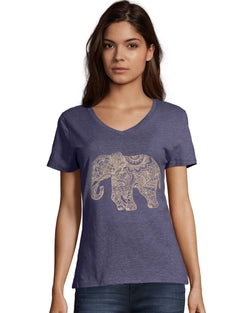 Hanes Women's Pattern Elephant Short-Sleeve V-Neck Graphic Tee