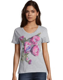 Hanes Women's Luscious Peonies Short-Sleeve V-Neck Graphic Tee