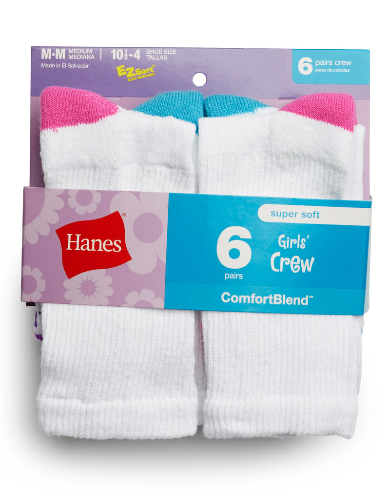 Hanes Girls' Crew Socks 6-Pack