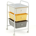 3-Drawer Rolling Storage Cart with Plastic Drawers for Office (Yellow)