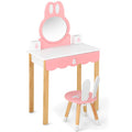 Kids Rabbit Vanity Table Chair Set with Mirror and Drawer