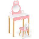 Kids Rabbit Vanity Table Chair Set with Mirror and Drawer