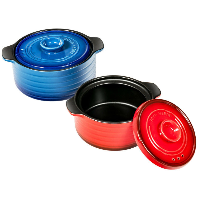 2 Pieces Ceramic Cookware Set with Lid and Insulated Handle