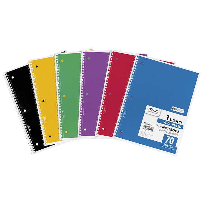 Mead Wire Notebook, Assorted Colors, 70 Sheets, 12-count