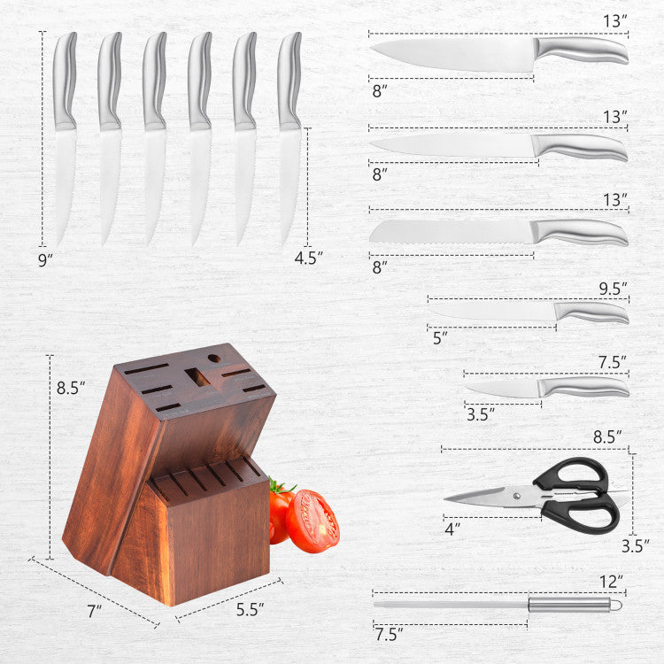 14-Piece Kitchen Knife Set Stainless Steel Knife Block Set with Sharpener