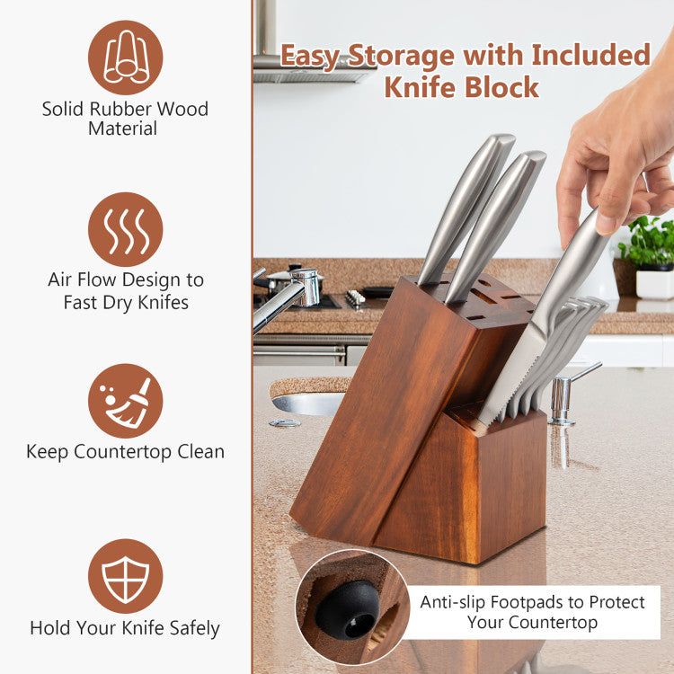 14-Piece Kitchen Knife Set Stainless Steel Knife Block Set with Sharpener