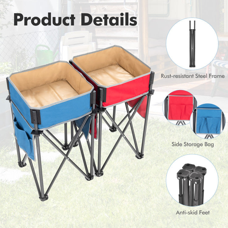 2 Pieces Folding Camping Tables with Large Capacity Storage Sink for Picnic - Blue