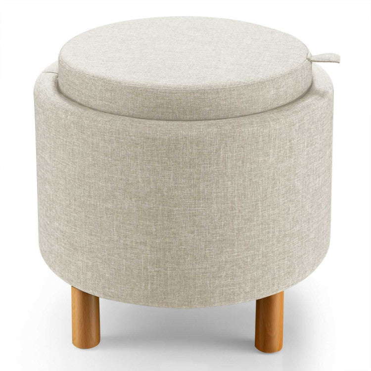 Round Storage Ottoman with Tray Top Accent Padded Footrest