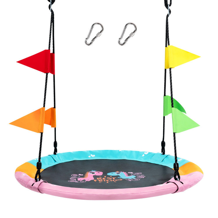 40 Inch Flying Saucer Tree Swing with Hanging Straps Monkey (Orange)