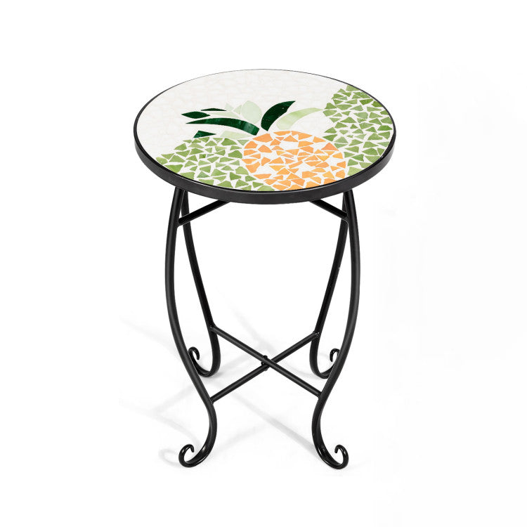 14 Inch Mosaic Round Side Table Plant Stand for Patio Lawn Garden