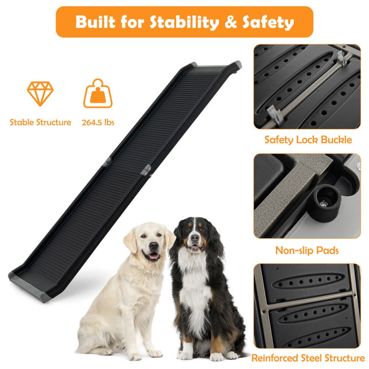 63 Feet Upgrade Folding Pet Ramp Portable Dog Ramp with Steel Frame