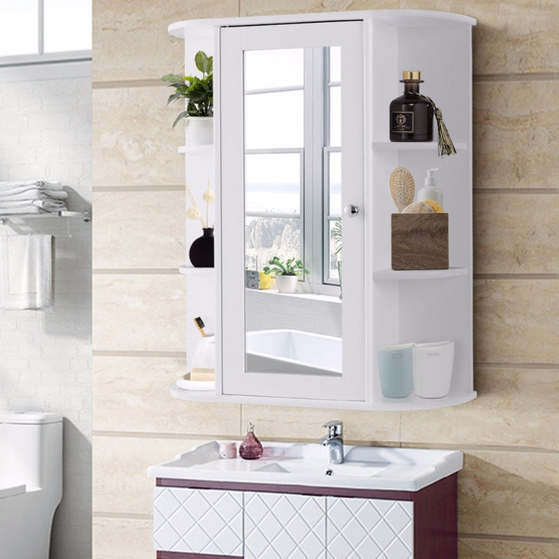Giantex Bathroom Cabinet Single Door Shelves Wall Mount Cabinet W/ Mirror Organizer Modern Bathroom FurnitureHW58718