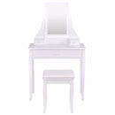 White Makeup Dressing Table Vanity Desk and Stool Set with Square Mirror and 3 Drawers Dresser Vanity Table HW55561BK