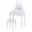 White Makeup Dressing Table Vanity Desk and Stool Set with Square Mirror and 3 Drawers Dresser Vanity Table HW55561BK