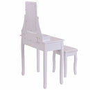 White Makeup Dressing Table Vanity Desk and Stool Set with Square Mirror and 3 Drawers Dresser Vanity Table HW55561BK