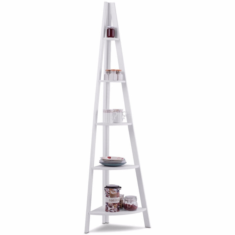 5 Tier Corner Ladder Shelf Floor Stand Shelves Bookshelf Display Bookcase Home Furniture HW60327WH