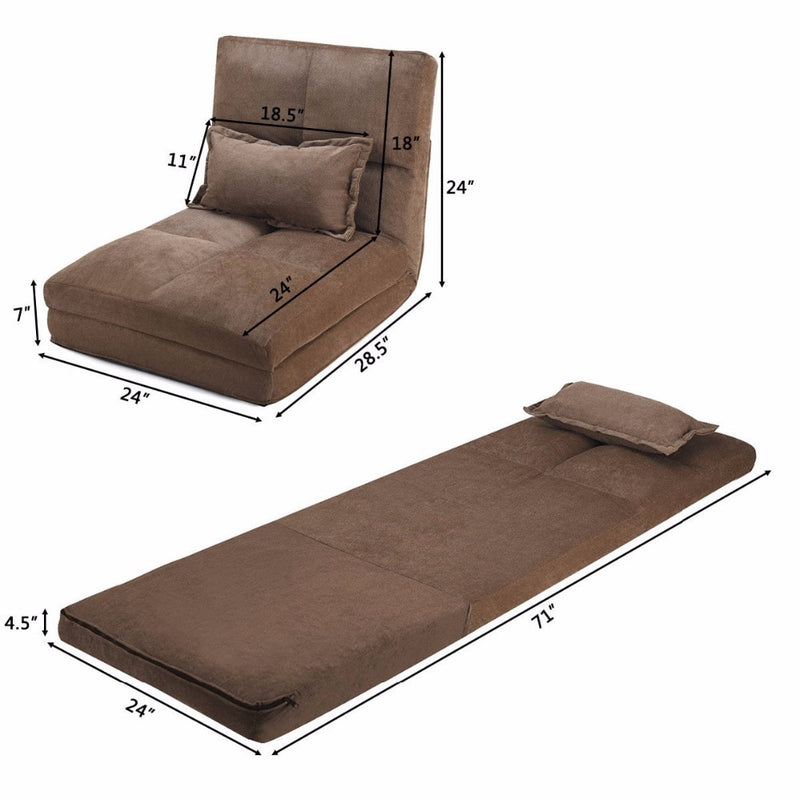 Fold Down Chair Flip Out Lounger Convertible Sleeper Couch Futon Bed w/ Pillow Bedroom Furniture HW58010