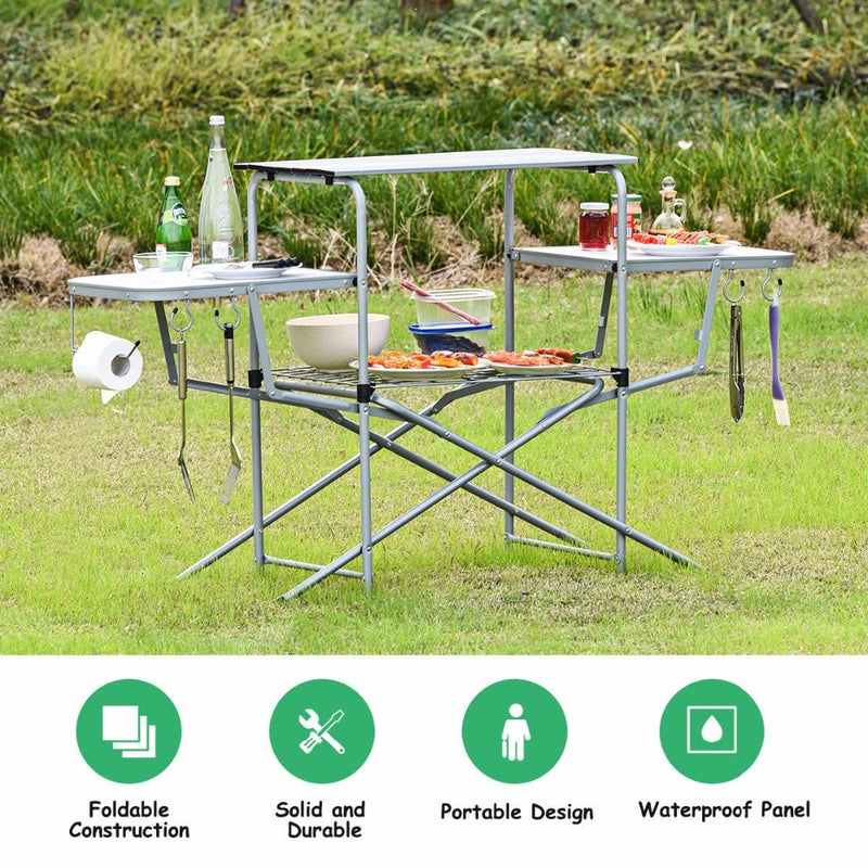 Foldable Camping Table Outdoor Kitchen Portable Grilling Stand Folding BBQ Table Outdoor Furniture OP70543
