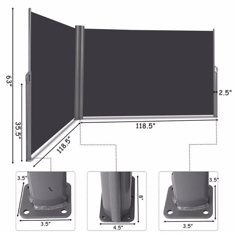 237"x 63" H Patio Retractable Double Folding Side Awning Screen Divider