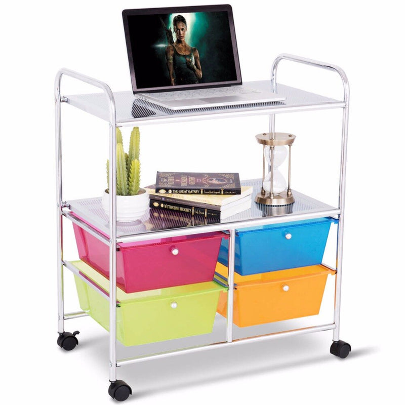 Giantex  4 Multifunctional Drawers Rolling Storage Cart Rack Shelves Shelf Home Office