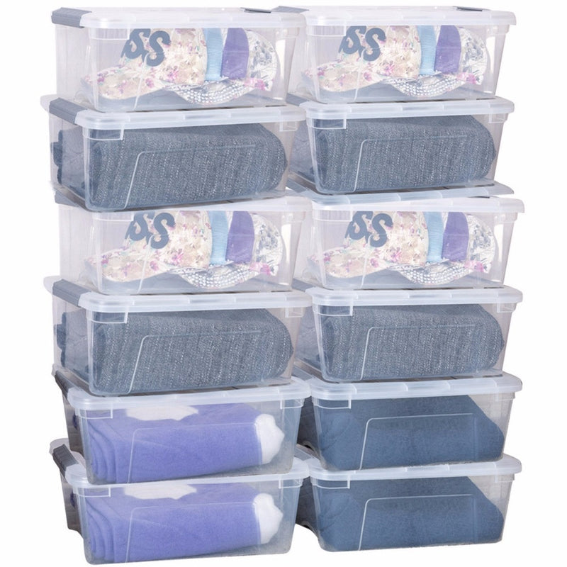 12 Pack 156 Quart 144 Liter Latch Stack Storage Box Tubs Bins Latches Handles