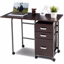 Folding Computer Laptop Desk Wheeled Home Office Furniture With 3 Drawers New Modern Workstation Desks HW66328