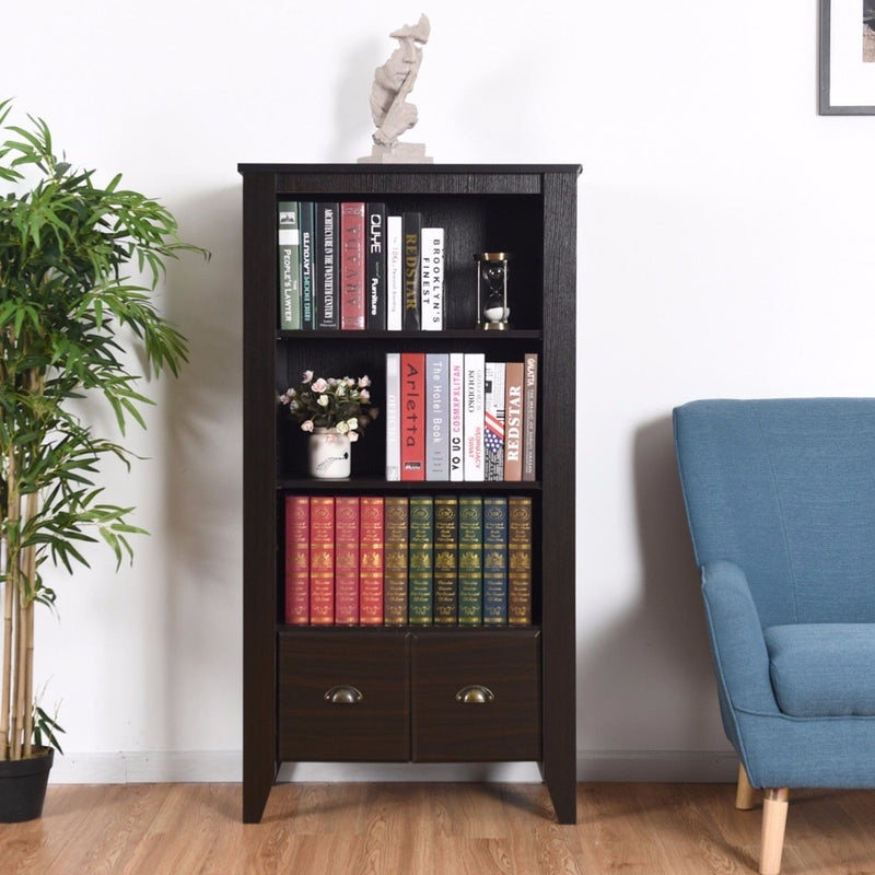 3 Shelf Bookcase Bookshelf Adjustable Shelves Antique Organizer Furni W/2 Drawer Home Furniture HW60303