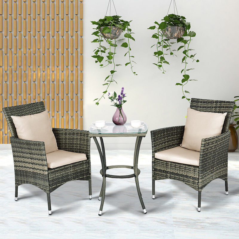 3PCS Patio Rattan Furniture Set Chairs & Table Garden Coffee