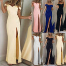 Women Dress Boat Neck Split Female Dresses