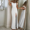 Women Dress Boat Neck Split Female Dresses