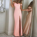 Women Dress Boat Neck Split Female Dresses