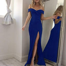 Women Dress Boat Neck Split Female Dresses