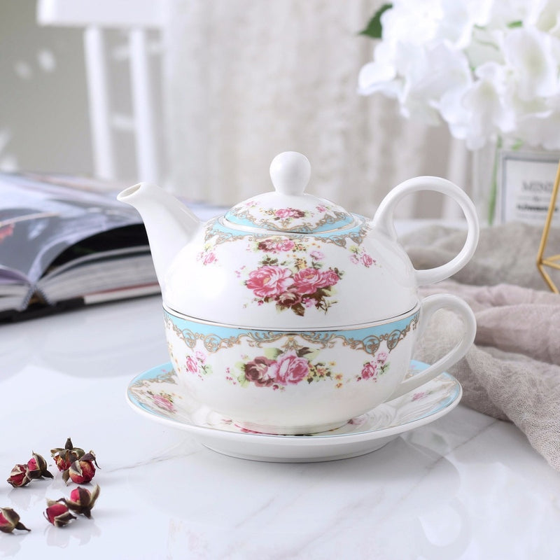 4-Piece Tea for one Set Portable  Porcelain China Ceramic Tea Sets