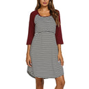 Womens Long Sleeve Stripe Maternity Nursing Dress for Breastfeeding winter pregnant dress nightgown cotton sleepwear