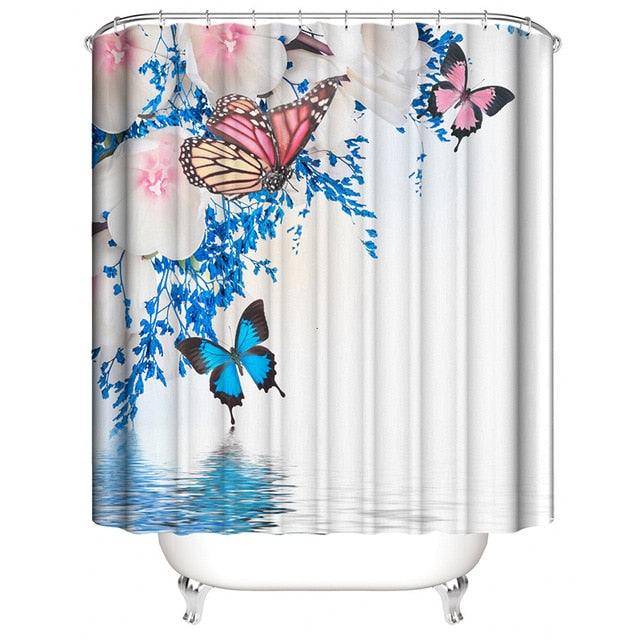 Butterfly  Shower Curtains Polyester Waterproof Shower Curtains