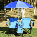 Portable Folding Picnic Double Chair W/Umbrella Table Cooler Beach Camping Chair Outdoor Furniture OP70621
