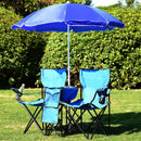 Portable Folding Picnic Double Chair W/Umbrella Table Cooler Beach Camping Chair Outdoor Furniture OP70621