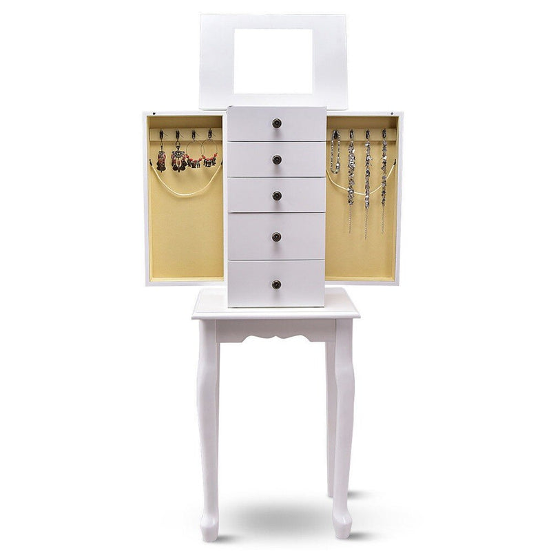 Jewelry Chest Storage Cabinet Stand Organizer Christmas w/ Mirror White Home Furniture HW56419WH