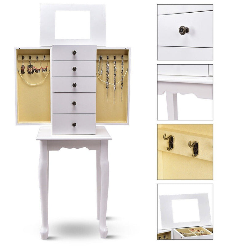 Jewelry Chest Storage Cabinet Stand Organizer Christmas w/ Mirror White Home Furniture HW56419WH