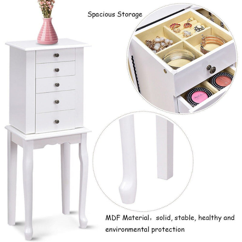 Jewelry Chest Storage Cabinet Stand Organizer Christmas w/ Mirror White Home Furniture HW56419WH