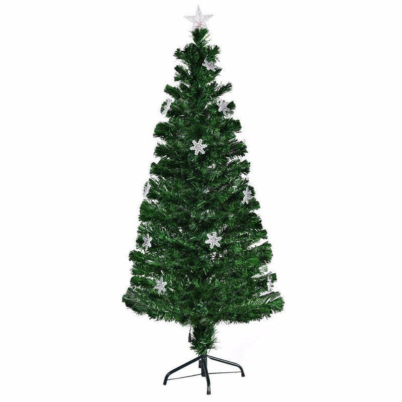 Giantex 4FT Pre-Lit Fiber Optic Artificial Christmas Tree w/Multicolor Lights Snowflakes Modern Home Decoration CM20528
