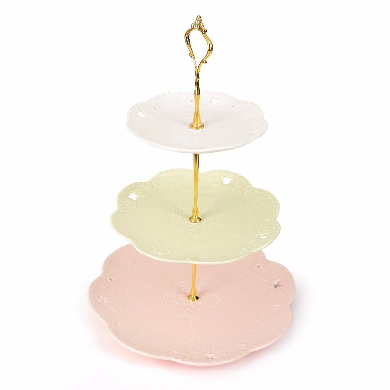 Multi-Color 3 Tier Ceramic Cake Stand Porcelain Food Server Display