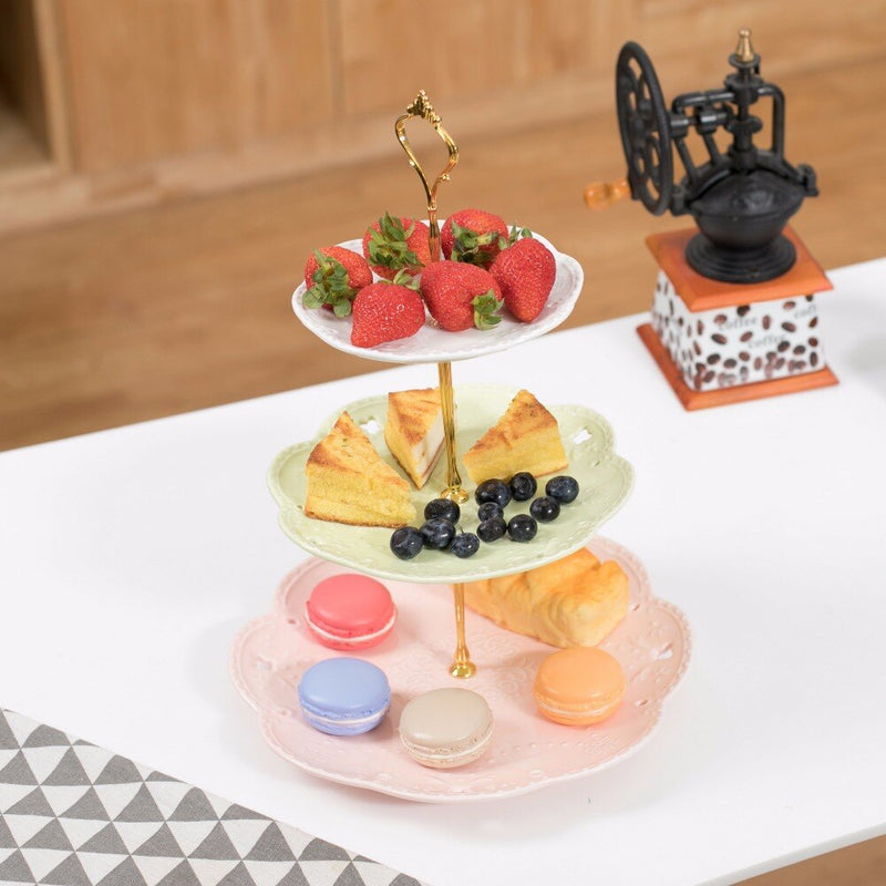 Multi-Color 3 Tier Ceramic Cake Stand Porcelain Food Server Display