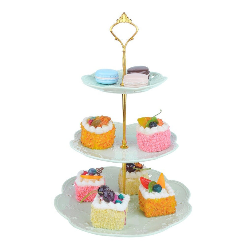 3 Tier Green Ceramic Cake Tower Stand,Porcelain Party Food Server