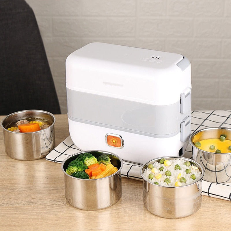 Stainless Steel Electric Lunch Box Thermal Heating Food Steamer Cooking Container