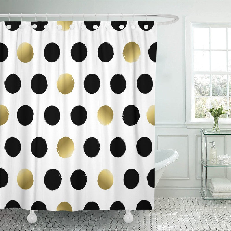 Modern Polka Dot Circle Shapes in Gold Colors Shower Curtain Waterproof Polyester Fabric 60 x 72 inches Set with Hooks