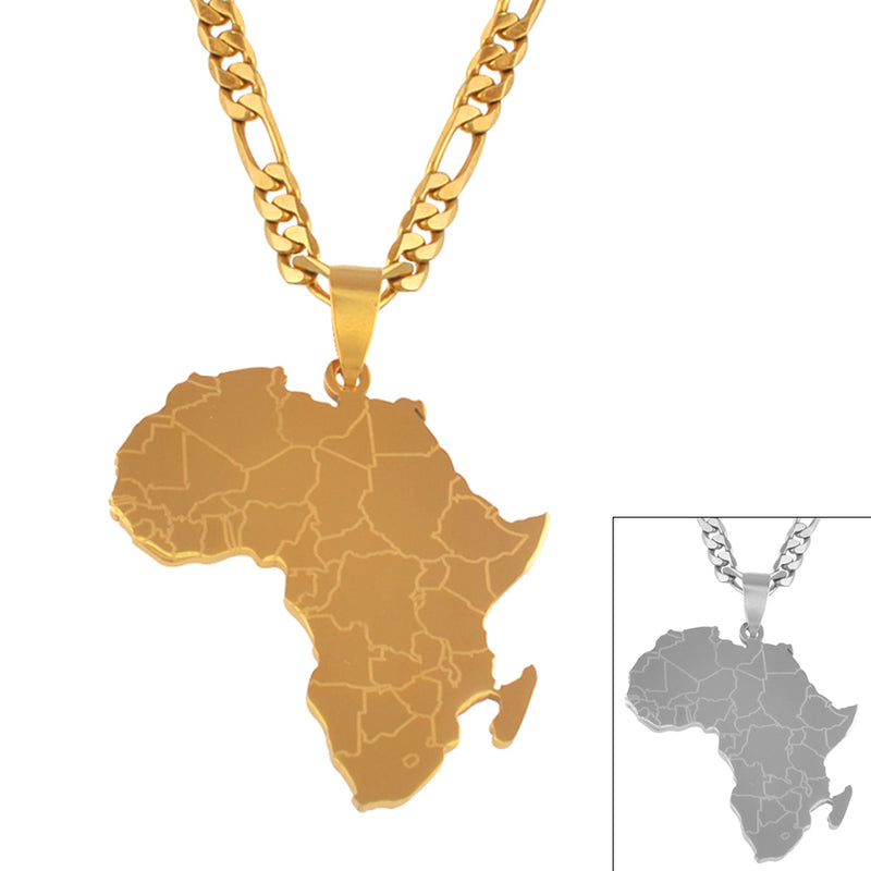 Africa Map Pendant Necklaces Gold Color Jewelry For Women Men